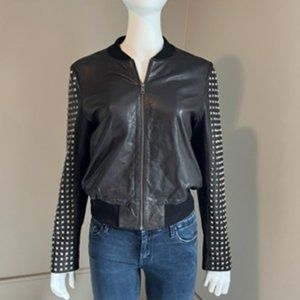 French Connection Leather Studded-sleeved Jacket, Size 8